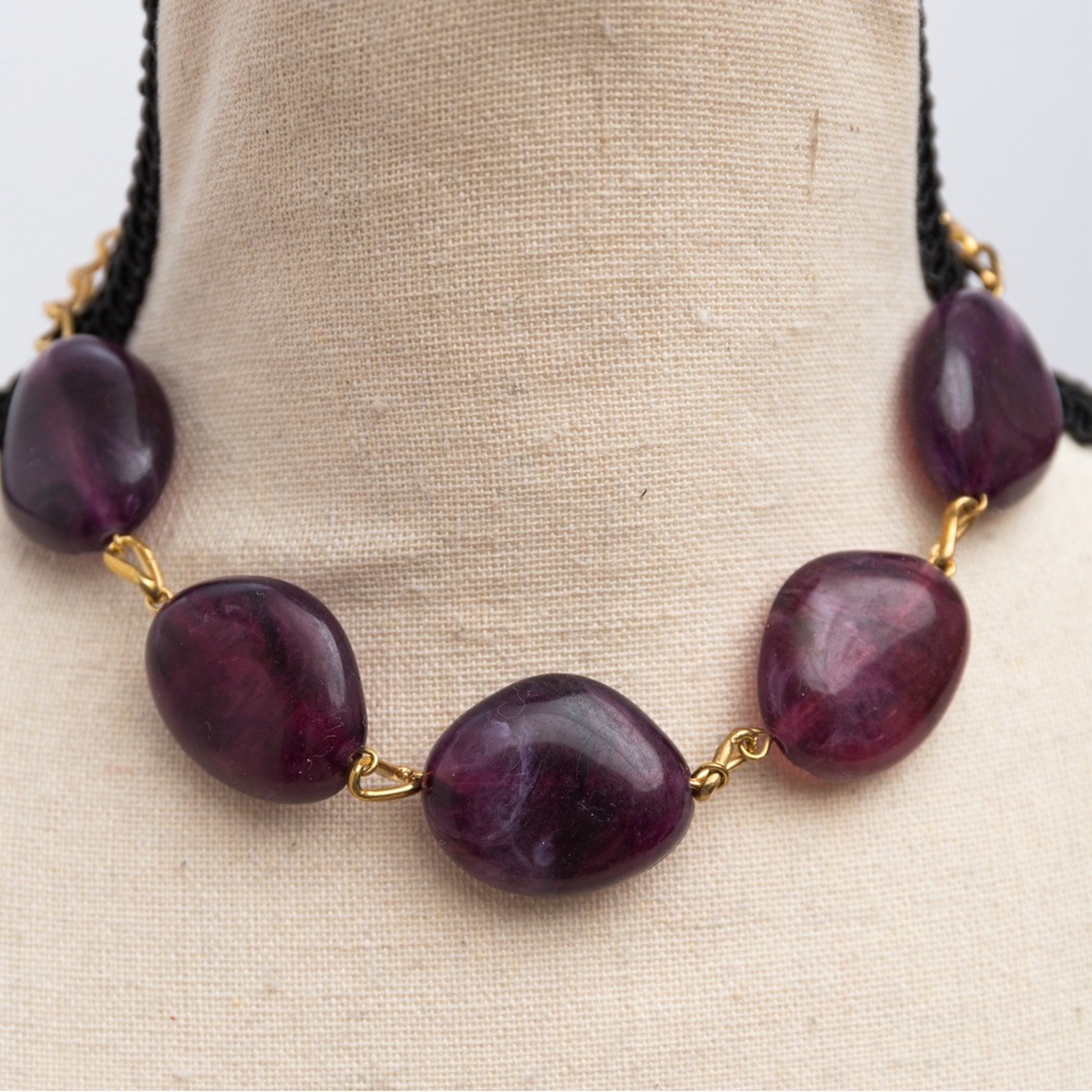Choker length necklace with faux stone marble look chunky with gold tone Merona - Picture 11 of 11